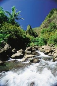 Iao Stream with Iao Needle in background, Iao Valley, Maui