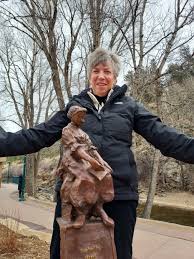 Linda with Isabella Statue in Estes Park
