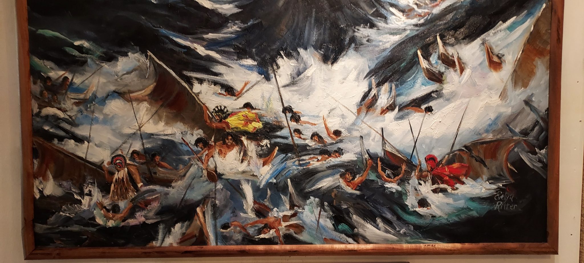 Kamemeha warriors meet storm-Painting in Kauai Museum-Linda Ballou